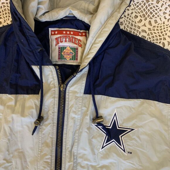 Vintage Dallas Cowboys NFL Jacket Big Logo Starter Gray White Blue *broken zip - Picture 2 of 13